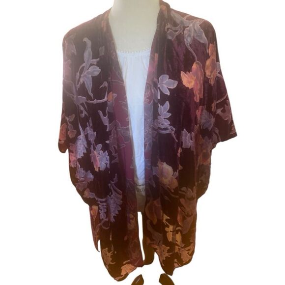 Burnout Floral Velvet Kimono - Picture 3 of 7